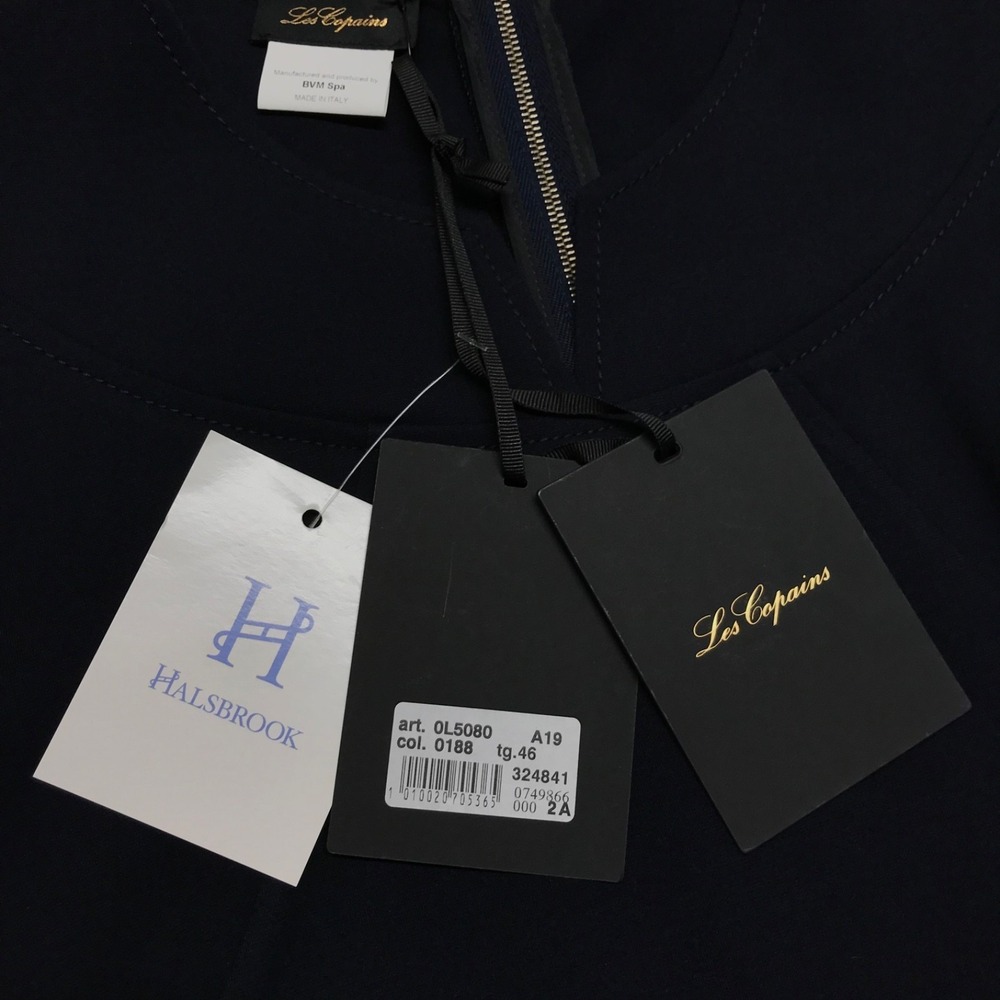 Les Copains Dress Womens Size 46 US 10-12 Navy Blue BVM Spa Sheath Back Zip NEW - Picture 3 of 16